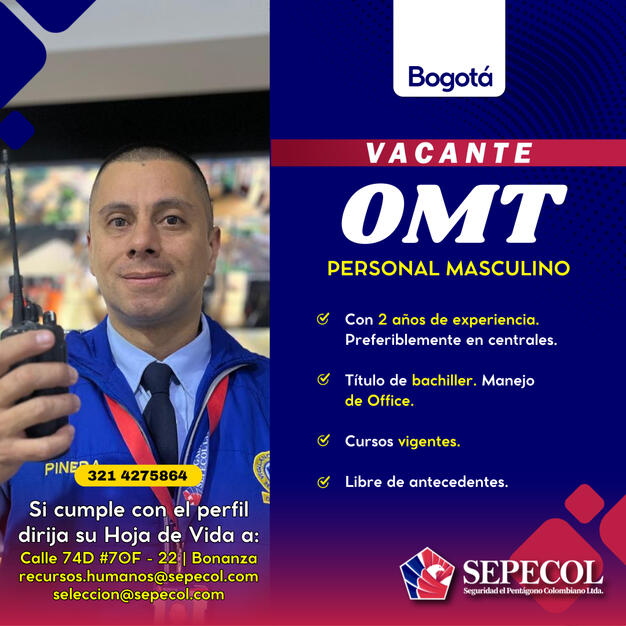 OMT Hombre Bogotá | 2 años exp