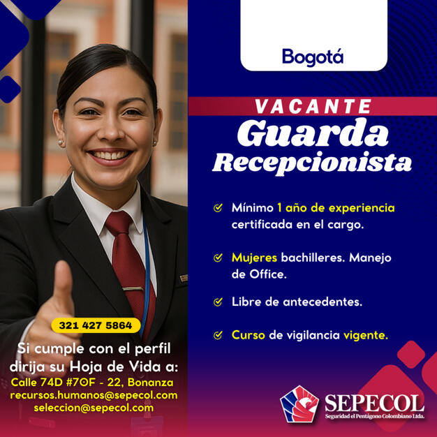 Recepcionista Bogotá | 1 año exp