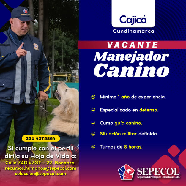 Manejador Canino Cajicá | 1 año exp
