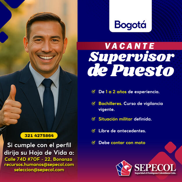 Supervisor de Puesto Bogotá | 1 a 2 años exp.