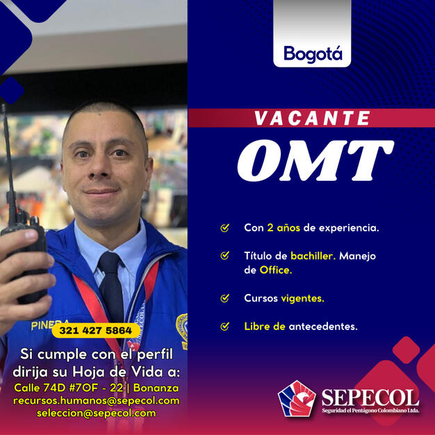 OMT Masculino Bogotá | 2 años exp.